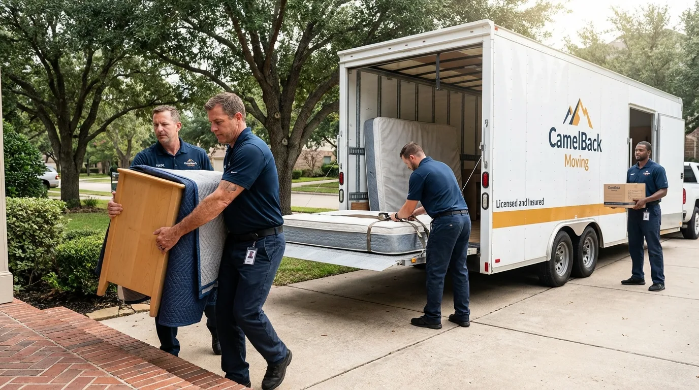 Crew loading residential truck for cross-state move from Ault, CO