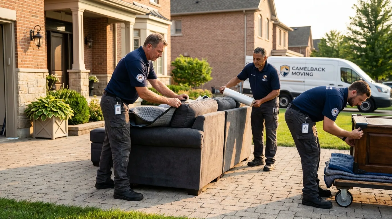 Large estate moving crew wrapping furniture in Ault, CO